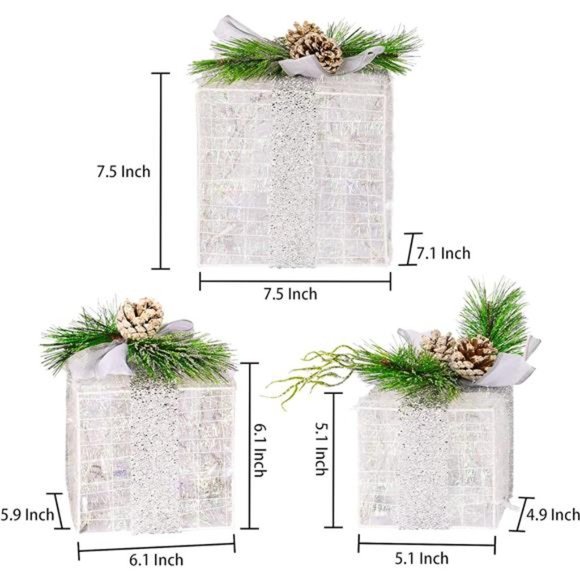 3Pcs Christmas Lighted Gift Boxes, Plug in 60 LED Max. Size...